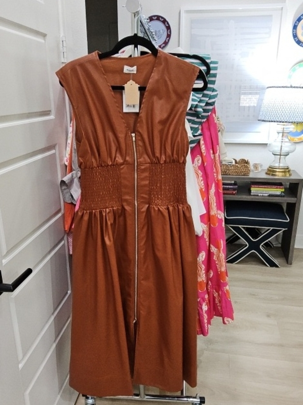 AUREUM Copper Brown Sleeveless Zip-Front Midi Dress